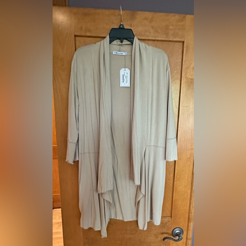 Culture Code Tan Cardigan Sweater Lightweight Open-Front - Medium with pockets